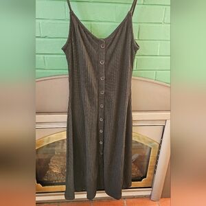 Wishlist Black Ribbed Button-Front Midi Slip Dress